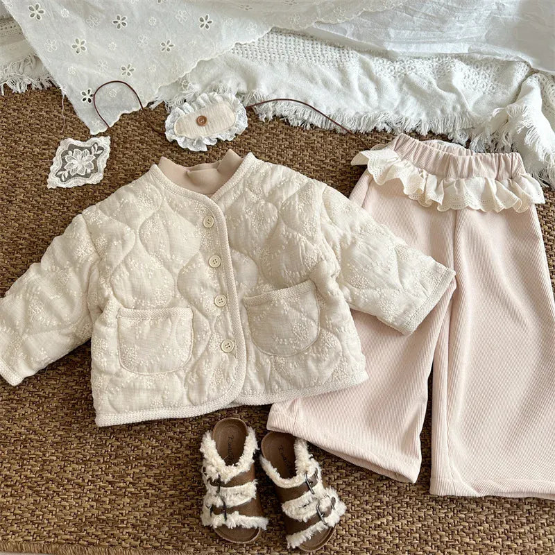 ショートコート・ジャケット・ジャンパー キッズアウター 刺繍フラワーバイピングパデッドジャケットコート【mh0007920】