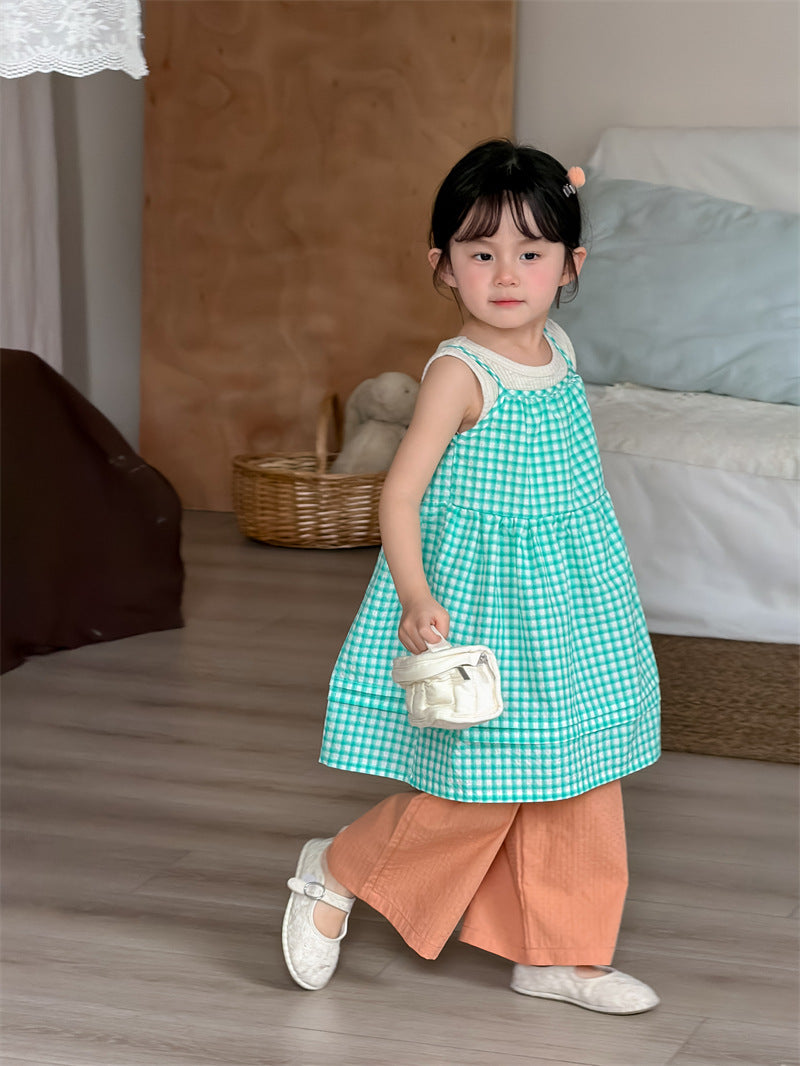 ノースリーブワンピース Plaid Layered Sleeveless Dress チェック柄 キャミワンピース【mh0012204】