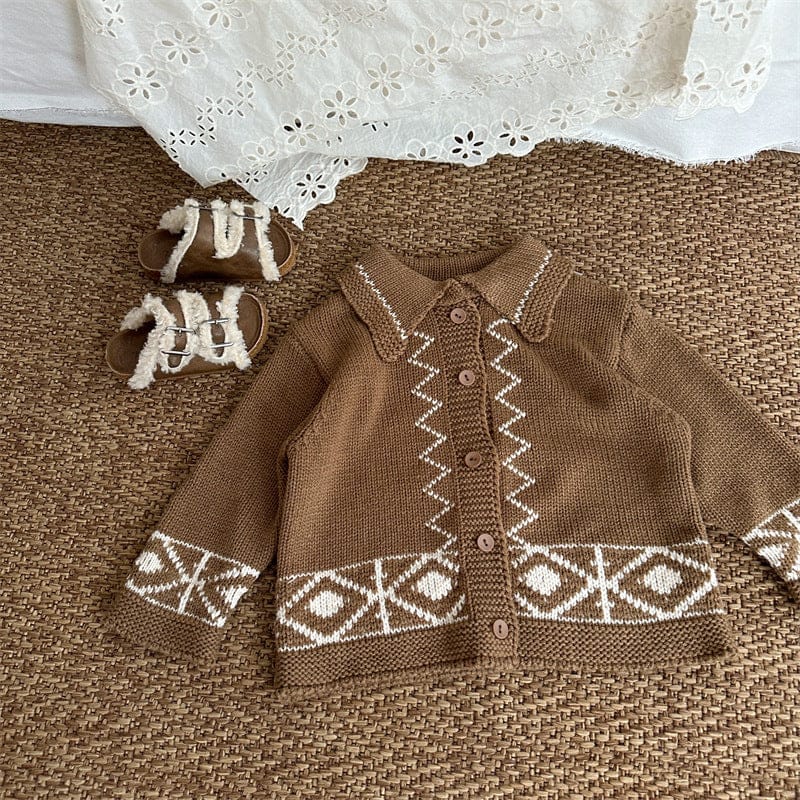 カーディガン・パーカー レトロ幾何学Vネックニットカーディガン【mh0011267】