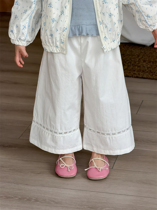 ロングパンツ・スウェットパンツ White / 80cm Lace Cotton Straight Leg Pants レース コットンパンツ【mh0012199】