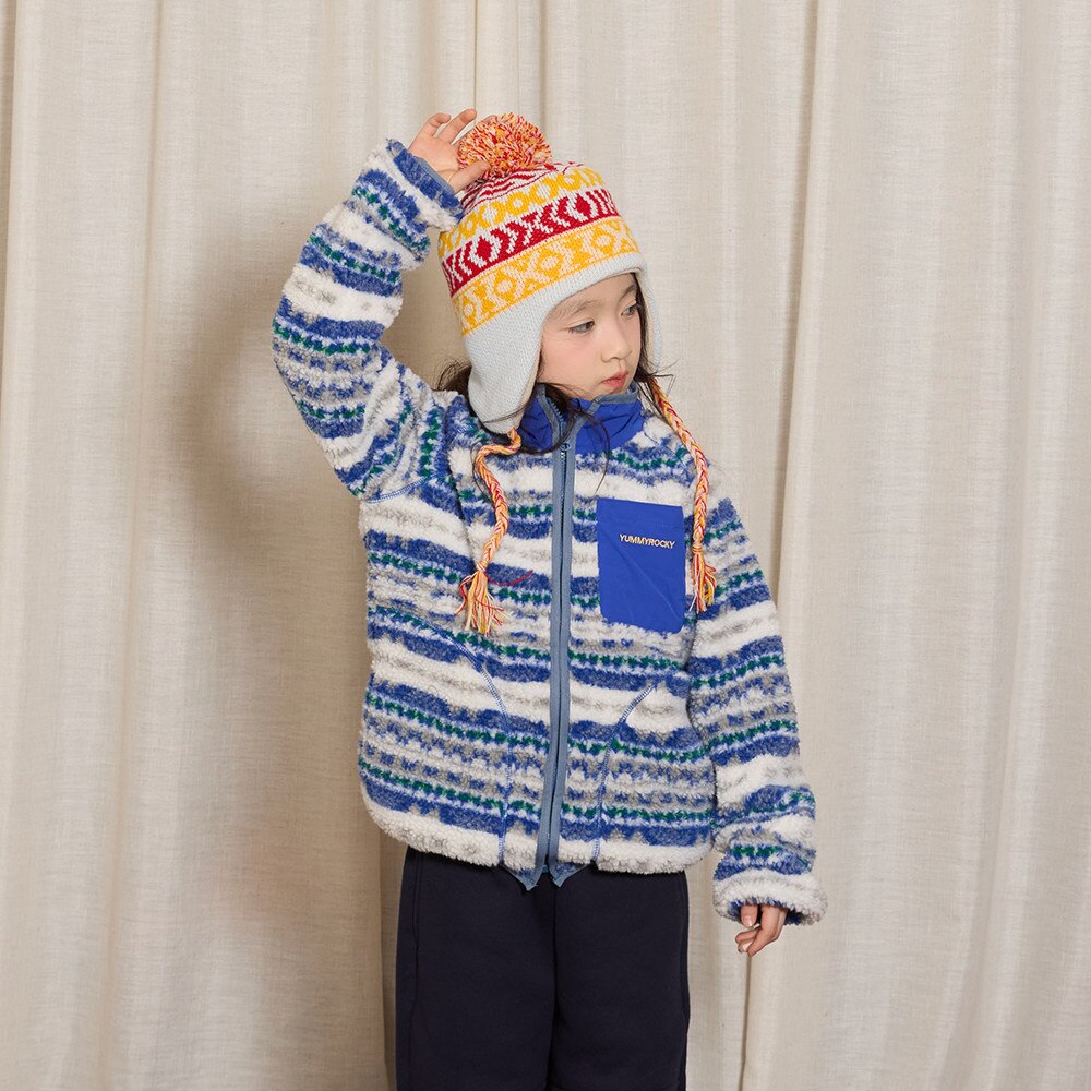 カーディガン・パーカー Blue / 110cm yummy&rocky | Imitation Lambswool Zipper Shirt スタンドカラーボアジップシャツ【mh0020098】