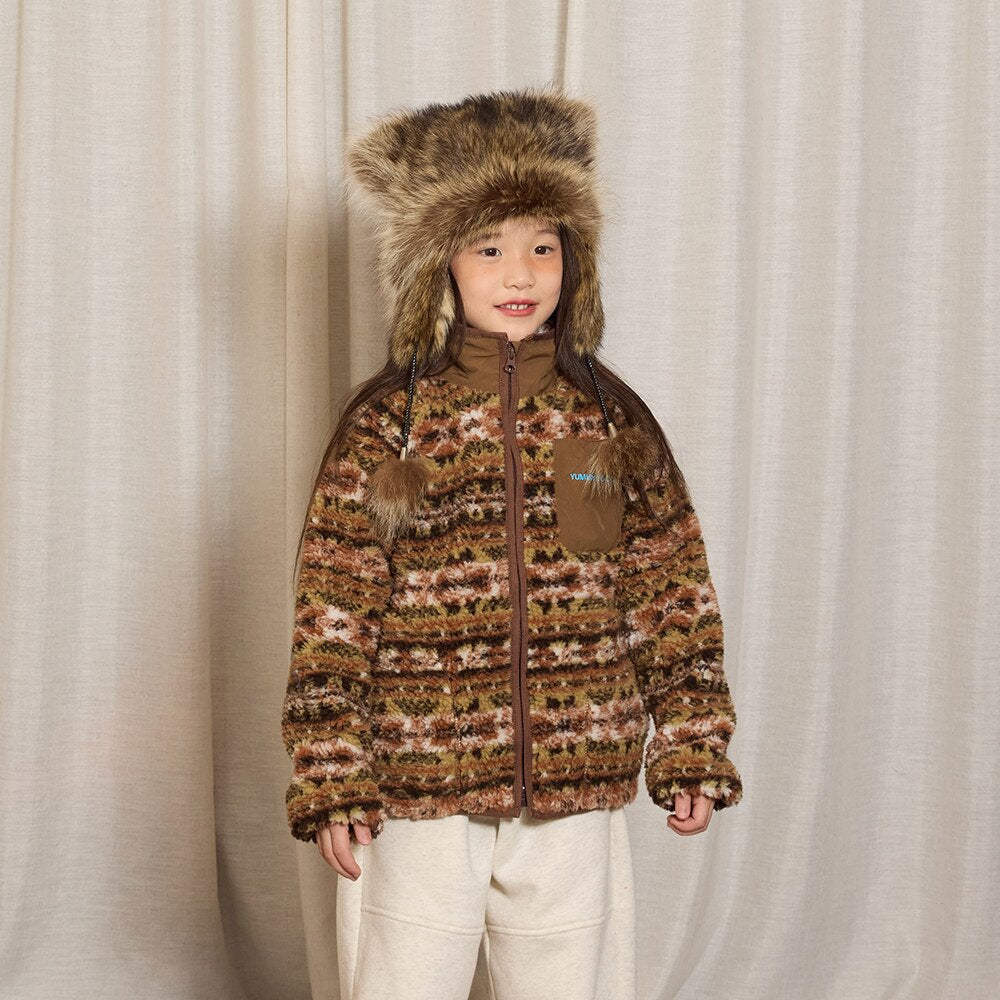 カーディガン・パーカー Brown / 110cm yummy&rocky | Imitation Lambswool Zipper Shirt スタンドカラーボアジップシャツ【mh0020098】