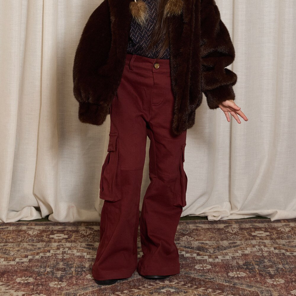 ロングパンツ・スウェットパンツ Burgundy / 120cm yummy&rocky | Thickened Brushed Denim Cargo Pants 裏起毛デニムカーゴベルボトム【mh0020094】
