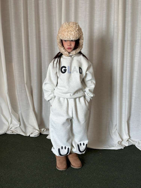 長袖セットアップ yummy&rocky | Grating Anti-Static Fleece Tracksuit スマイリープリント 裏起毛 セットアップ【mh0020055】