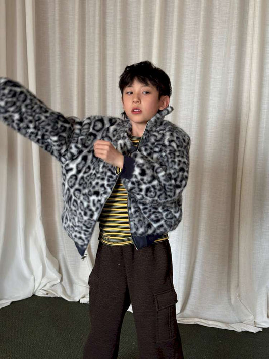 ショートコート・ジャケット・ジャンパー yummy&rocky | Thinsulate Leopard Embroidery PU Jacket 刺繍入り レオパード柄 中綿ジャケット【mh0020050】