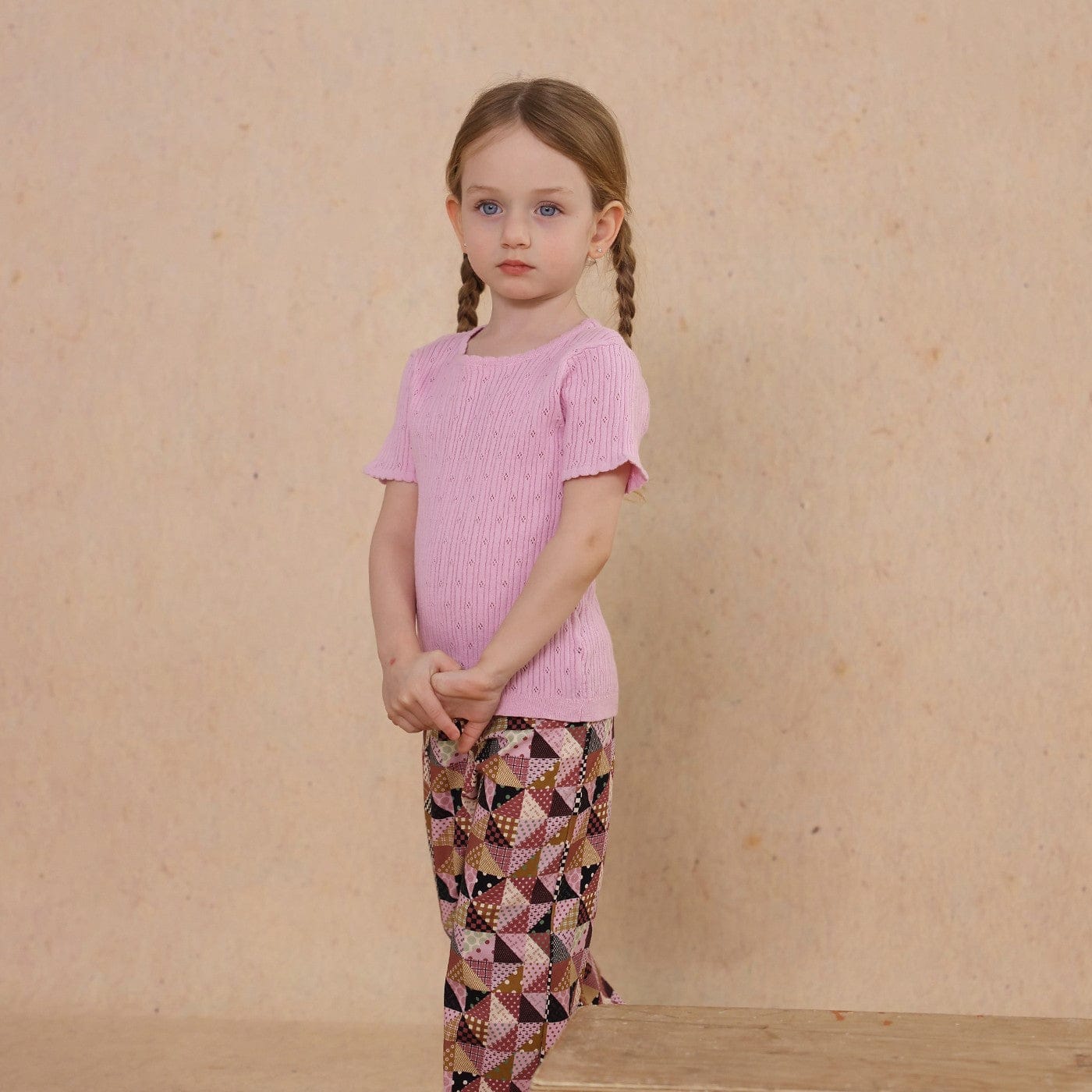 半袖Tシャツ Pink Purple / 80cm knitted lace solid color short-sleeve T-shirt【mh0009489】