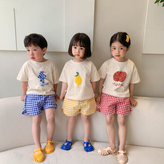 -キッズ フルーツ セットアップ Tシャツ チェック パンツ 48902210 - mamahalo shop - 半袖セットアップ - べビー服 - 子供服 - 男の子 - 女の子