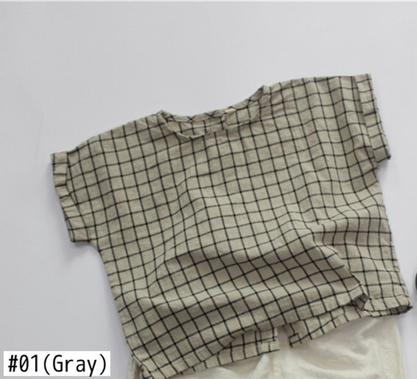 -キッズ コットンリネン チェック 半袖シャツ - mamahalo shop - 半袖シャツ・ブラウス - べビー服 - 子供服 - 男の子 - 女の子