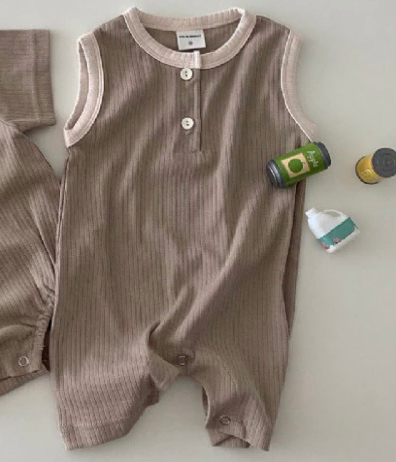 -ベビー シンプル バイピング 半袖 ロンパース ノースリーブ ジャンプスーツ - mamahalo shop - 半袖ロンパース - べビー服 - 子供服 - 男の子 - 女の子