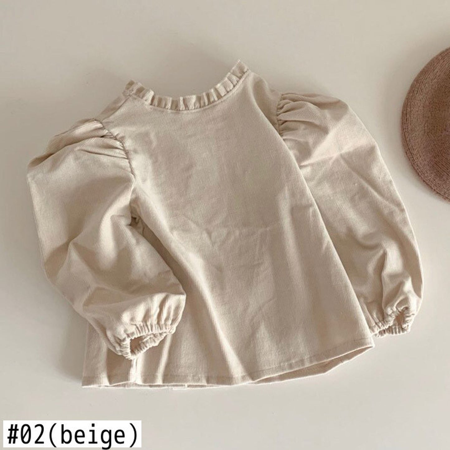 -☺︎ ベビートップス 長袖パフスリーブブラウス ベージュ/水玉ドットプリント - mamahalo shop - 長袖Tシャツ - べビー服 - 子供服 - 男の子 - 女の子