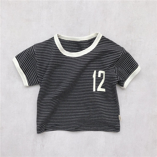 -キッズ ボーダー 半袖Tシャツ - mamahalo shop - 半袖Tシャツ - べビー服 - 子供服 - 男の子 - 女の子