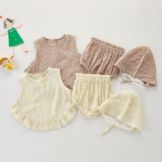 -ベビー セットアップ ノースリーブ ブラウス ブルマ パンツ ボンネット 帽子 - mamahalo shop - ノースリーブセットアップ - べビー服 - 子供服 - 男の子 - 女の子