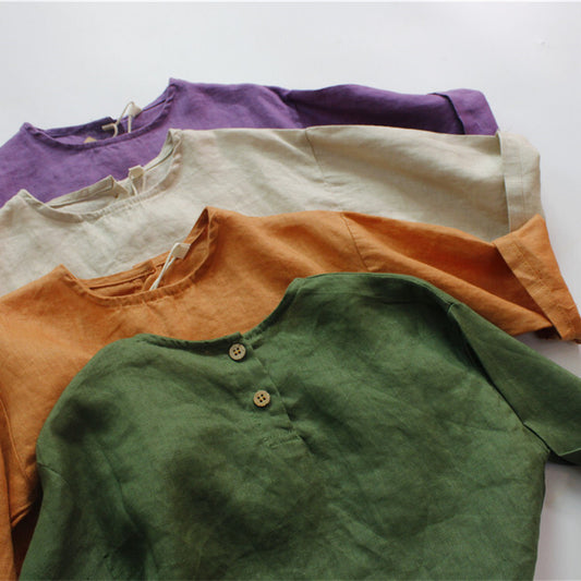 -キッズ コットンリネン 長袖 シャツ トップス - mamahalo shop - 長袖Tシャツ - べビー服 - 子供服 - 男の子 - 女の子