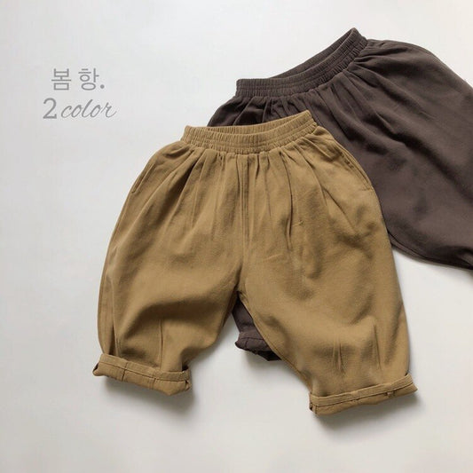 -キッズパンツ コットン ルーズ ロングパンツ カーキ/ダークグレー/2カラー - mamahalo shop - ロングパンツ・スウェットパンツ - べビー服 - 子供服 - 男の子 - 女の子