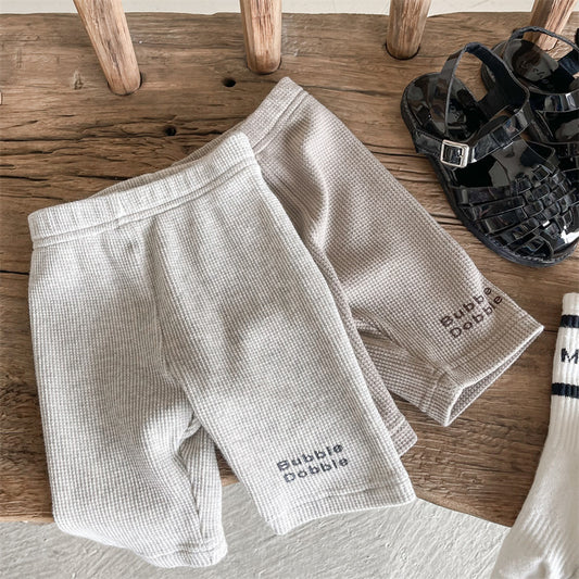 -キッズ レターロゴ ワッフル ハーフ レギンス パンツ - mamahalo shop - レギンスパンツ - べビー服 - 子供服 - 男の子 - 女の子