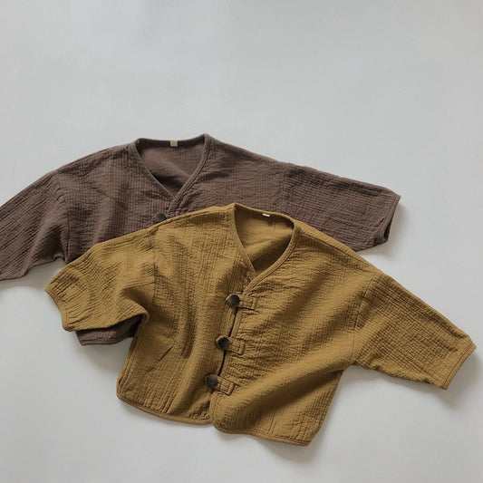 -キッズ コットンリネン カーディガン ジャケット - mamahalo shop - カーディガン・パーカー - べビー服 - 子供服 - 男の子 - 女の子