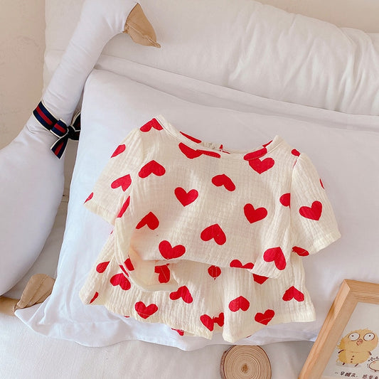 -☺︎ キッズ セットアップ ハート 半袖 トップス パンツ - mamahalo shop - 半袖セットアップ - べビー服 - 子供服 - 男の子 - 女の子