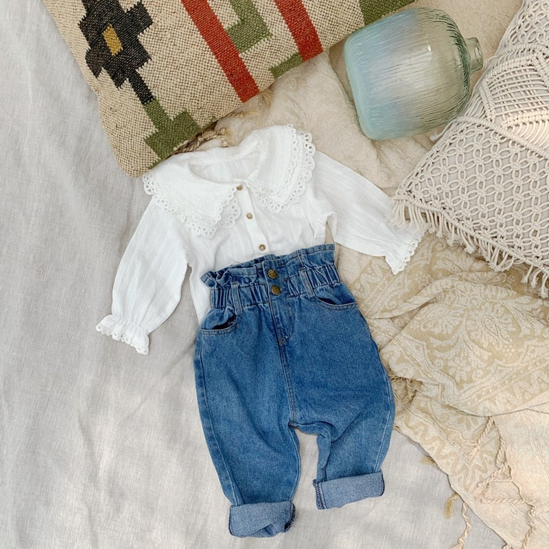 -キッズ レース ダブルカラー 長袖 ブラウス シャツ トップス - mamahalo shop - 長袖シャツ・ブラウス - べビー服 - 子供服 - 男の子 - 女の子