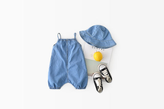 -ベビー レモン デニム キャミソール ロンパース 帽子 セット【mh0001712】 - mamahalo shop - ノースリーブロンパース - べビー服 - 子供服 - 男の子 - 女の子