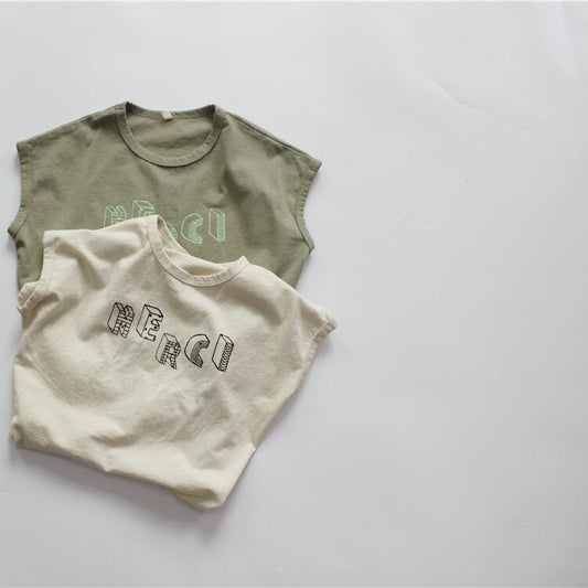 -キッズ レターロゴ ノースリーブ Tシャツ - mamahalo shop - タンクトップ・キャミソール・ノースリーブトップス - べビー服 - 子供服 - 男の子 - 女の子