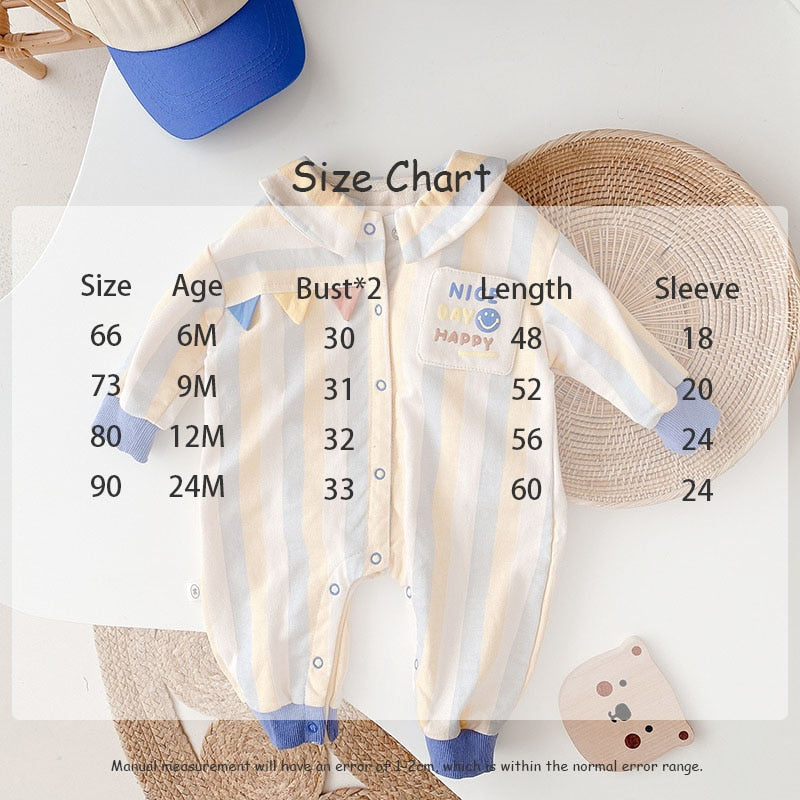 -ベビー ストライプ ジャンプスーツ ロンパース【mh0001326】 - mamahalo shop - 長袖ジャンプスーツ - べビー服 - 子供服 - 男の子 - 女の子