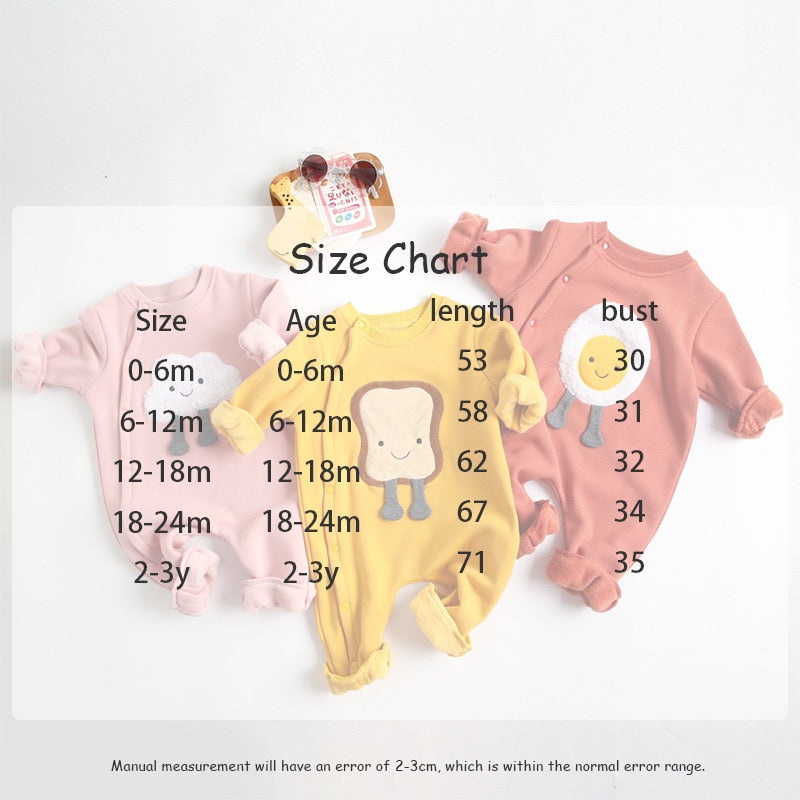 -ベビー 長袖 ロンパース ジャンプスーツ くも トースト 卵【mh0001436】 - mamahalo shop - 長袖ロンパース - べビー服 - 子供服 - 男の子 - 女の子