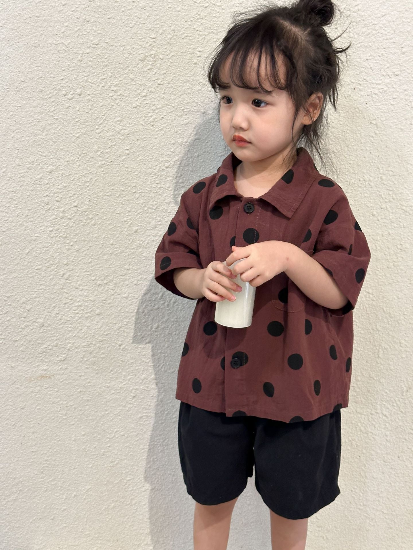 -キッズ セットアップ みずたま ブラウス シャツ ハーフパンツ - mamahalo shop - 半袖セットアップ - べビー服 - 子供服 - 男の子 - 女の子