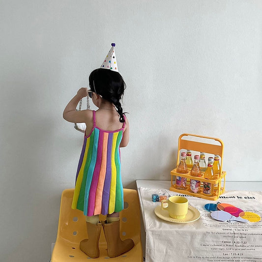 -キッズ カラフル ストライプ キャミソール ワンピース - mamahalo shop - ノースリーブワンピース - べビー服 - 子供服 - 男の子 - 女の子