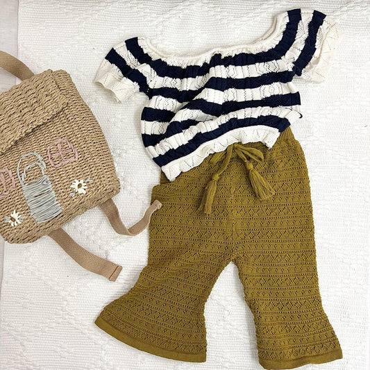 -ベビー キッズ サマー レースニット ボーダー 半袖 トップス - mamahalo shop - 半袖Tシャツ - べビー服 - 子供服 - 男の子 - 女の子