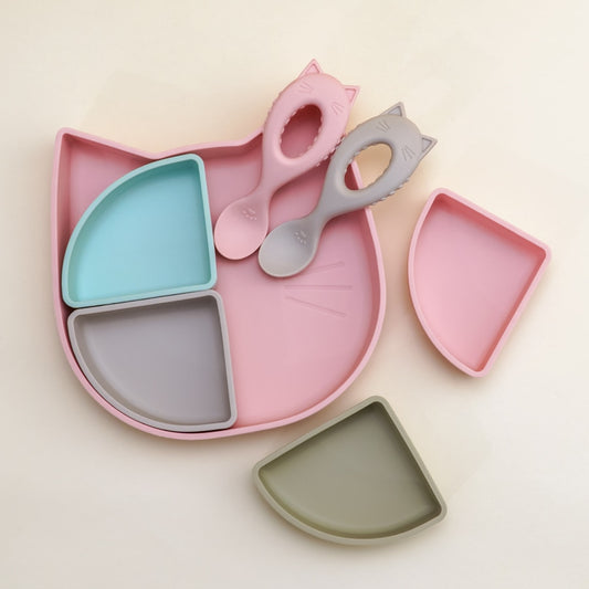-# ベビー セット シリコン プレート トレーニング スプーン 食器 ネコ【mh0001583】 - mamahalo shop - ベビーキッズ食器 - べビー服 - 子供服 - 男の子 - 女の子