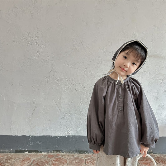 -キッズ ノーカラー ルーズ チュニック ブラウス トップス - mamahalo shop - 長袖シャツ・ブラウス - べビー服 - 子供服 - 男の子 - 女の子