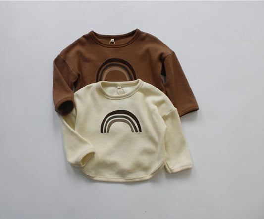 -キッズ レインボー 長袖 ルーズ Tシャツ トップス - mamahalo shop - 長袖Tシャツ - べビー服 - 子供服 - 男の子 - 女の子