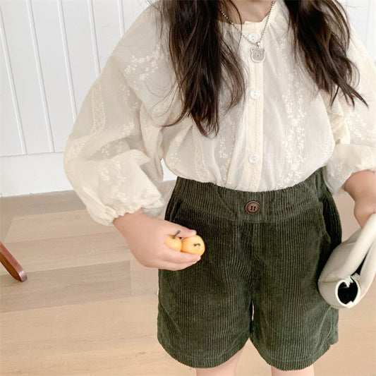 -キッズ フラワー レース 刺繍 長袖 ブラウス シャツ - mamahalo shop - 長袖シャツ・ブラウス - べビー服 - 子供服 - 男の子 - 女の子