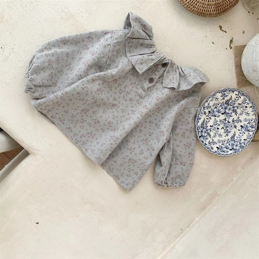 -ベビー フリルカラー フラワー 長袖 ブラウス Tシャツ トップス - mamahalo shop - 長袖シャツ・ブラウス - べビー服 - 子供服 - 男の子 - 女の子