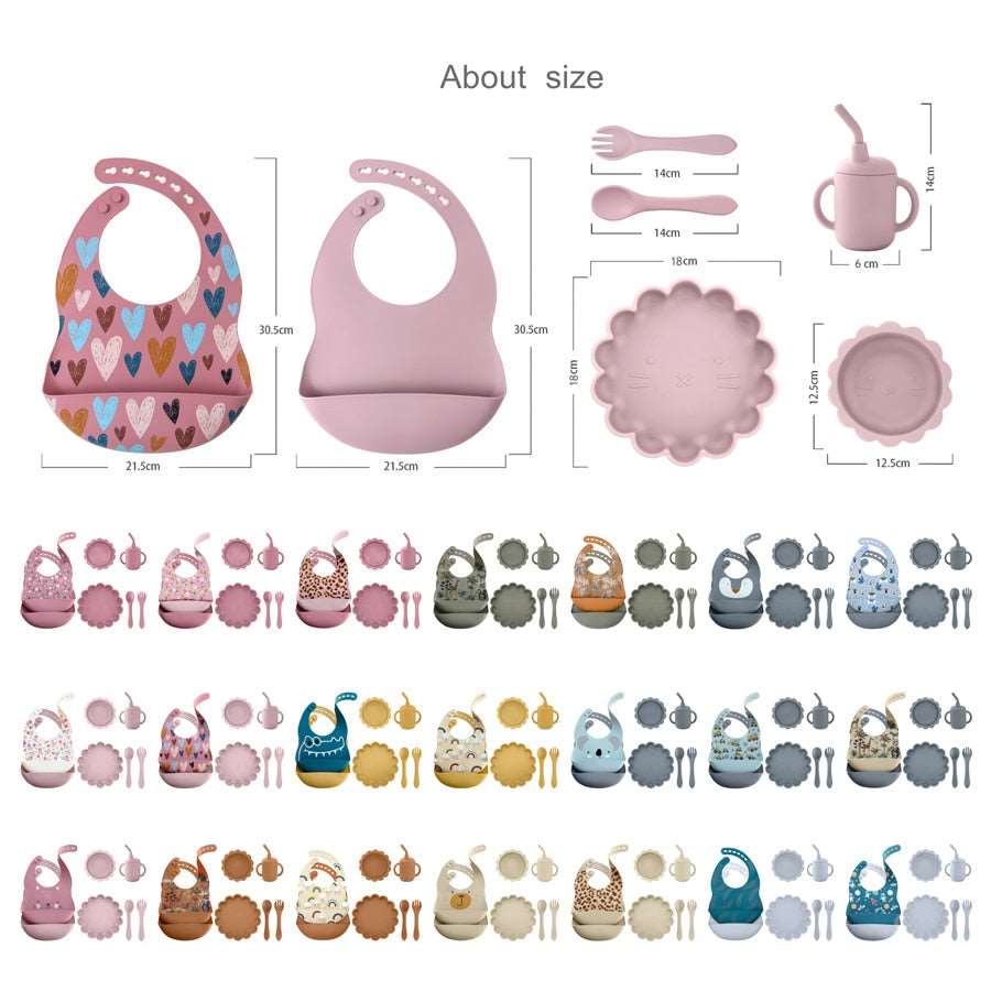-6個セット シリコン セット ベビー ビブ 吸盤 ボウル カップ トレーニング スプーン フォーク - mamahalo shop - ベビーキッズ食器 - べビー服 - 子供服 - 男の子 - 女の子