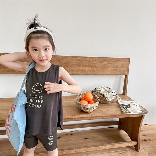 -キッズ スマイル セットアップ タンクトップ ショート レギンスパンツ【mh0001805】 - mamahalo shop - ノースリーブセットアップ - べビー服 - 子供服 - 男の子 - 女の子