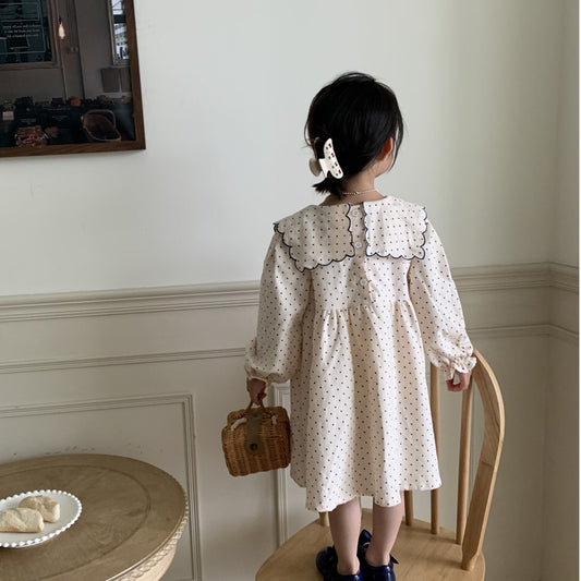 -キッズ みずたま チェリー 刺繍 長袖 ワンピース - mamahalo shop - 長袖ワンピース - べビー服 - 子供服 - 男の子 - 女の子