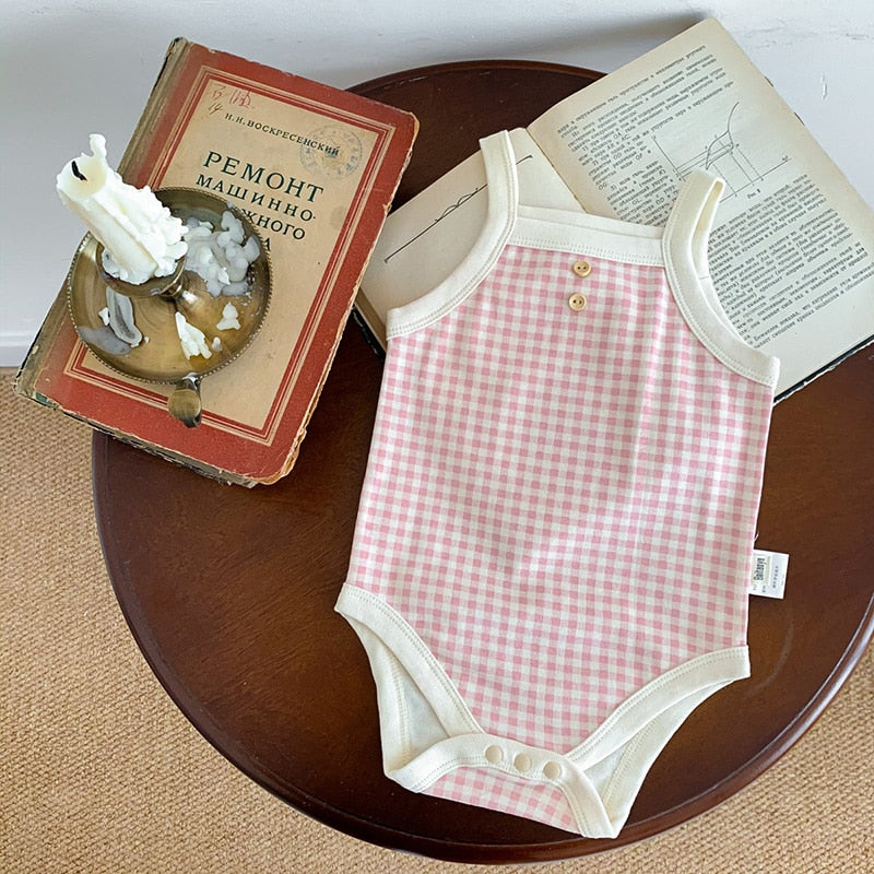 -ベビー ギンガム チェック ノースリーブ キャミソール ベーシック ロンパース - mamahalo shop - タンクトップ・キャミソール・ノースリーブトップス - べビー服 - 子供服 - 男の子 - 女の子