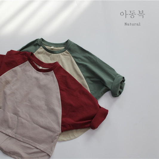 -キッズ ラグラン パッチワーク 長袖 ルーズ Tシャツ トップス - mamahalo shop - 長袖Tシャツ - べビー服 - 子供服 - 男の子 - 女の子