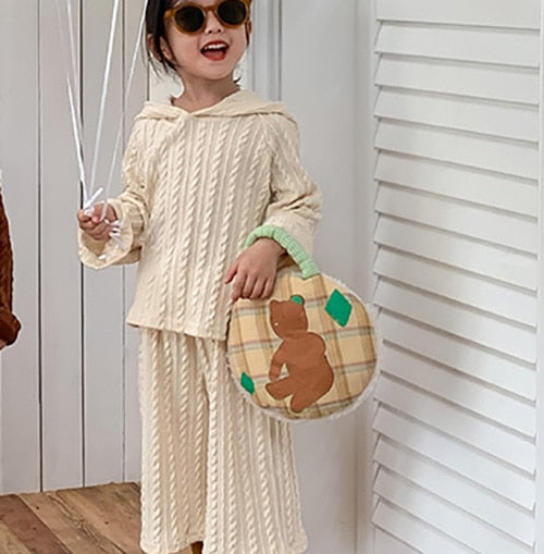 -キッズ ニット セットアップ フーディ パーカー セーター ワイド パンツ - mamahalo shop - 長袖セットアップ - べビー服 - 子供服 - 男の子 - 女の子