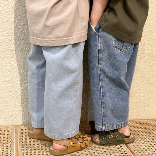 -キッズ デニム ルーズ ワイド ストレート パンツ ジーンズ - mamahalo shop - デニムパンツ - べビー服 - 子供服 - 男の子 - 女の子