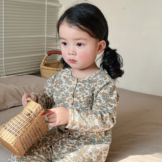 -キッズ 長袖 プリント セットアップ パジャマ トップス パンツ レモン フラワー - mamahalo shop - 長袖パジャマ - べビー服 - 子供服 - 男の子 - 女の子