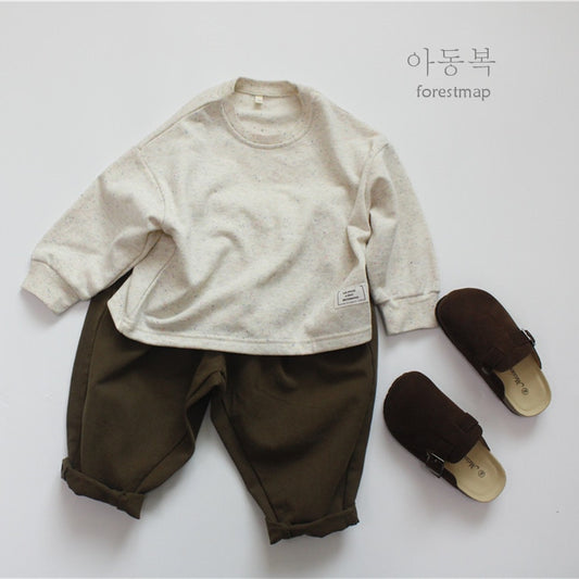 -キッズ シンプル カラーネップ 長袖 スウェットシャツ Tシャツ トップス - mamahalo shop - 長袖Tシャツ - べビー服 - 子供服 - 男の子 - 女の子