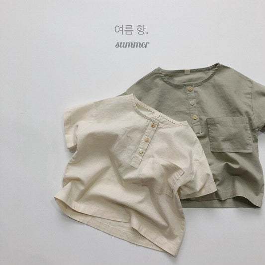 -キッズ コットンリネン 半袖 シャツ ブラウス - mamahalo shop - 半袖シャツ・ブラウス - べビー服 - 子供服 - 男の子 - 女の子