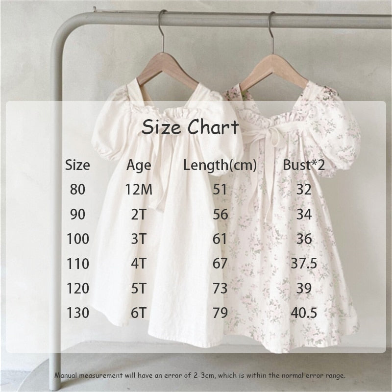 -キッズ フラワー 無地 リボン 半袖 パフスリーブ ワンピース - mamahalo shop - 半袖ワンピース - べビー服 - 子供服 - 男の子 - 女の子