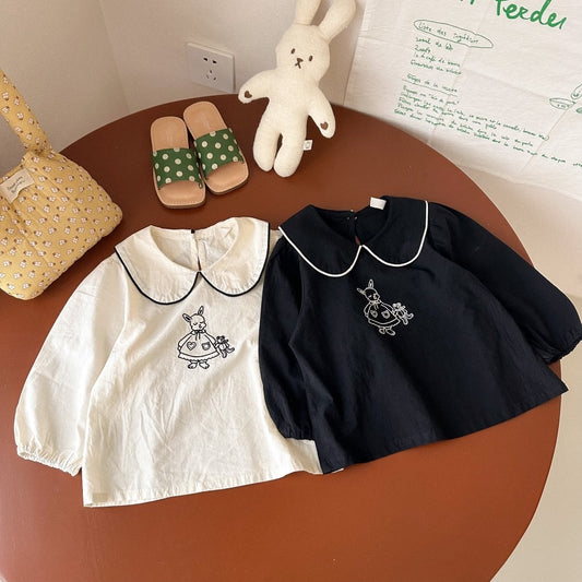 -キッズ うさぎ バニー 刺繍 長袖 ブラウス スモック - mamahalo shop - 長袖シャツ・ブラウス - べビー服 - 子供服 - 男の子 - 女の子