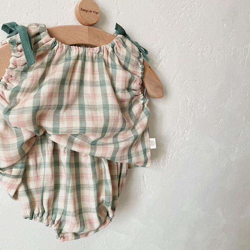 -ベビー チェック セットアップ ノースリーブ ブラウス ブルマパンツ【mh0001839】 - mamahalo shop - ノースリーブセットアップ - べビー服 - 子供服 - 男の子 - 女の子