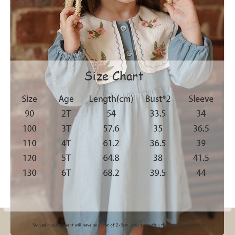 -☺︎ キッズ フラワー 刺繍 ビッグカラー 長袖 ワンピース - mamahalo shop - 長袖ワンピース - べビー服 - 子供服 - 男の子 - 女の子