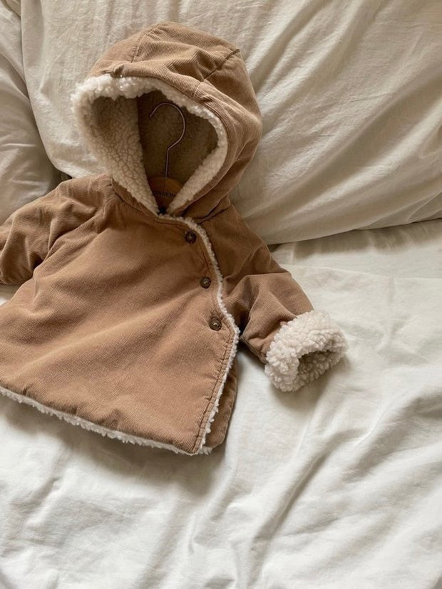 -ベビー レオパード チェリー 無地 裏ボアフリース フーディ ジャケット アウター ジャンプスーツ - mamahalo shop - アウタージャンプスーツ - べビー服 - 子供服 - 男の子 - 女の子