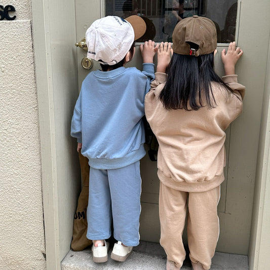 -キッズ セットアップ スウェット ポケット トレーナー トップス サイドライン パンツ - mamahalo shop - 長袖セットアップ - べビー服 - 子供服 - 男の子 - 女の子